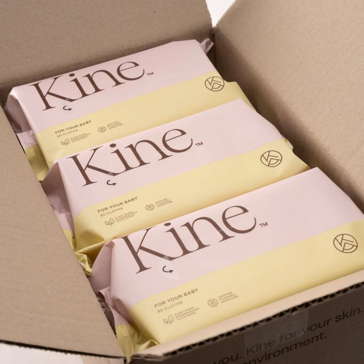 kine plant based flushable baby wipes bulk box